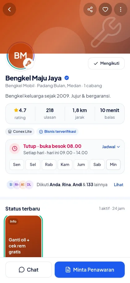Contoh profil bisnis di aplikasi Conex